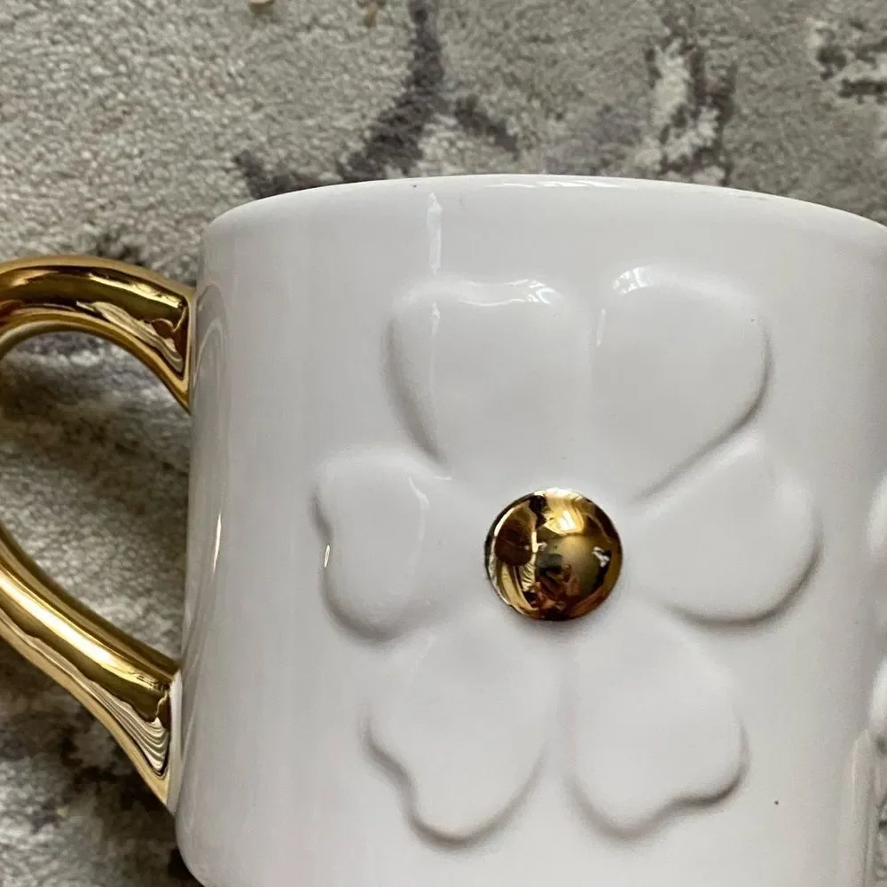 Target Ceramic White Floral Mug with Gold Handle